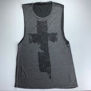 See you Monday gray and black cross tank top small